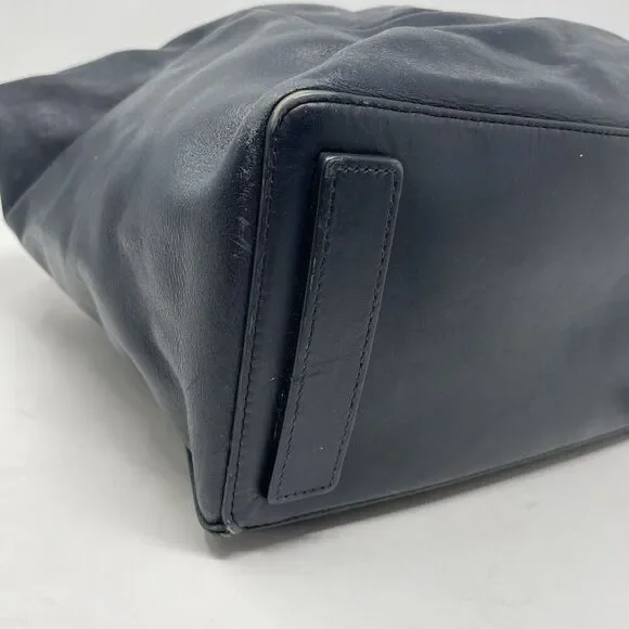 ALLSAINTS Captains Tote Women Navy Blue Leather Bag Shoulder Strap Chain Purse - Picture 10 of 16